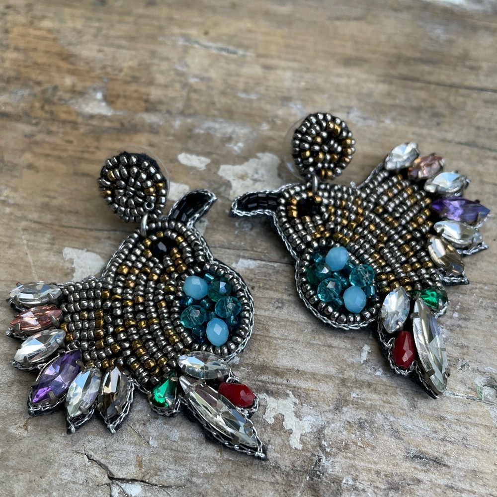 Artisan beaded hummingbird earrings
